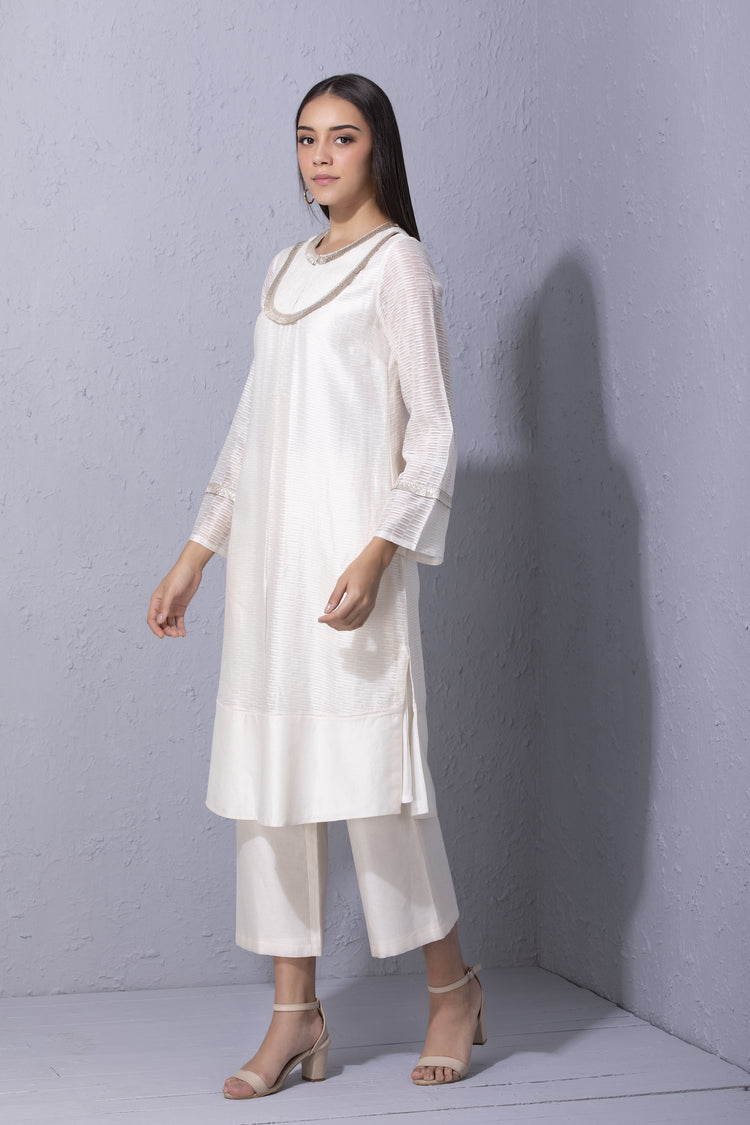 Gota Edge Ivory Cutwork Detailed Kurta