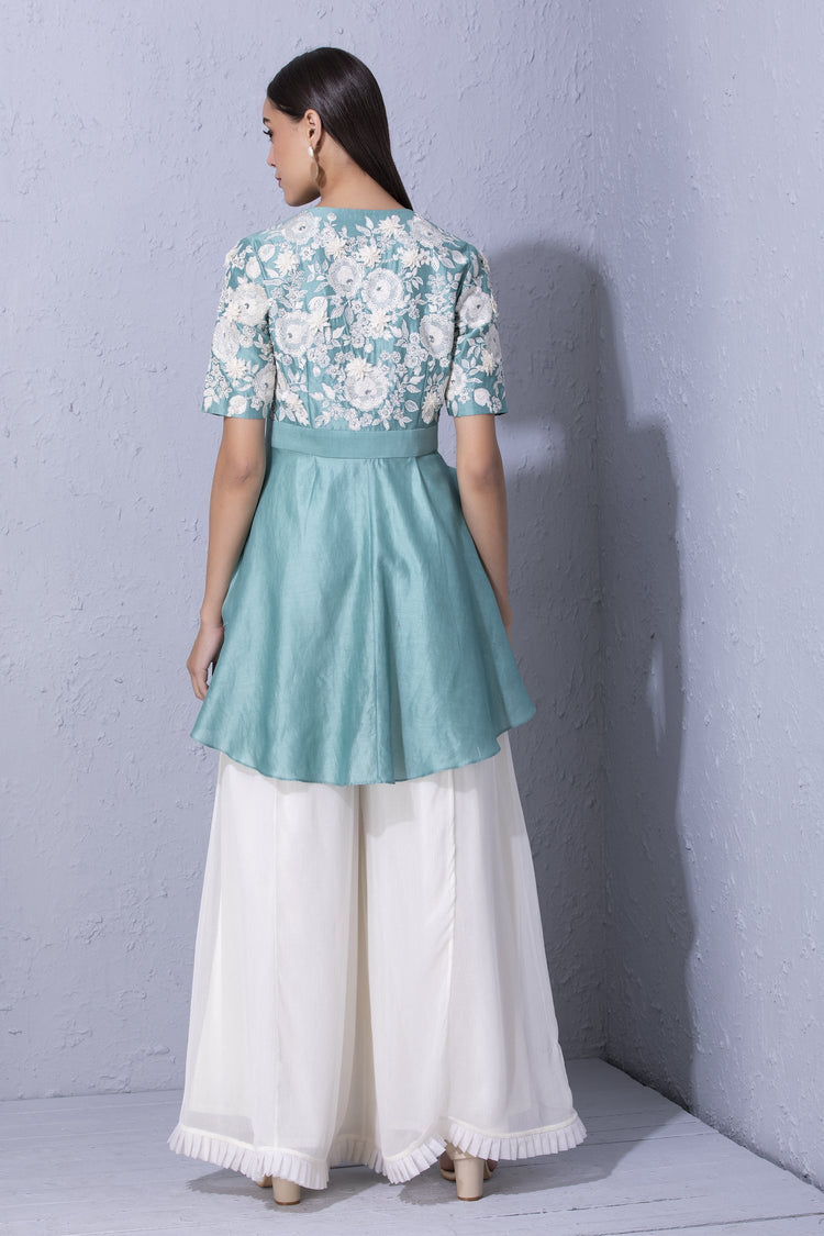 White Garden Handkerchief Hem Tunic And Sharara Set