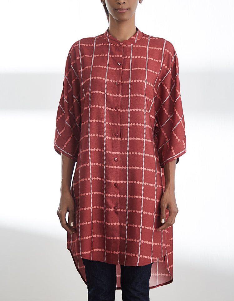 Maroon Printed High Low Tunic