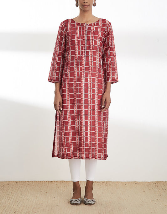Maroon Printed Kurta