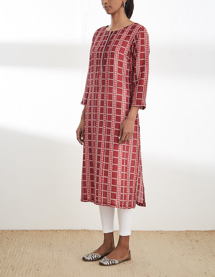 Maroon Printed Kurta