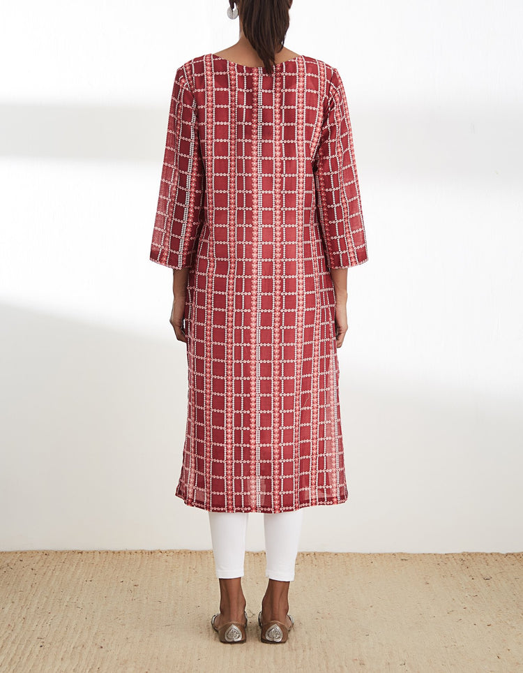 Maroon Printed Kurta