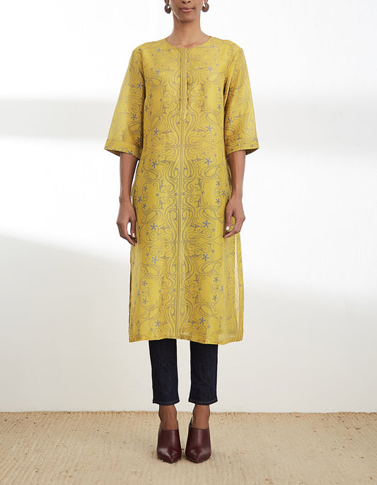 Mustard Printed Kurta