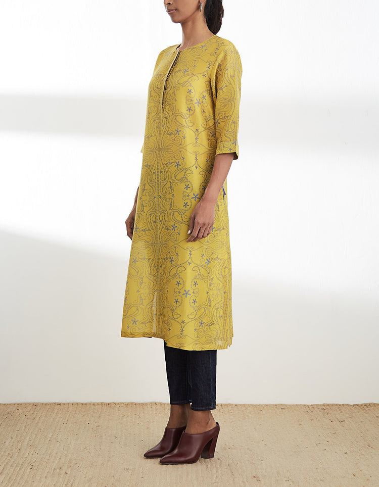 Mustard Printed Kurta