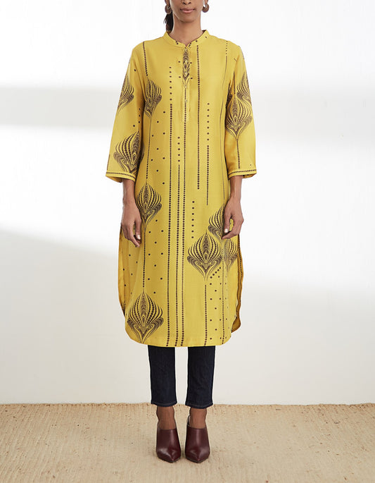 Mustard Digital Printed Kurta