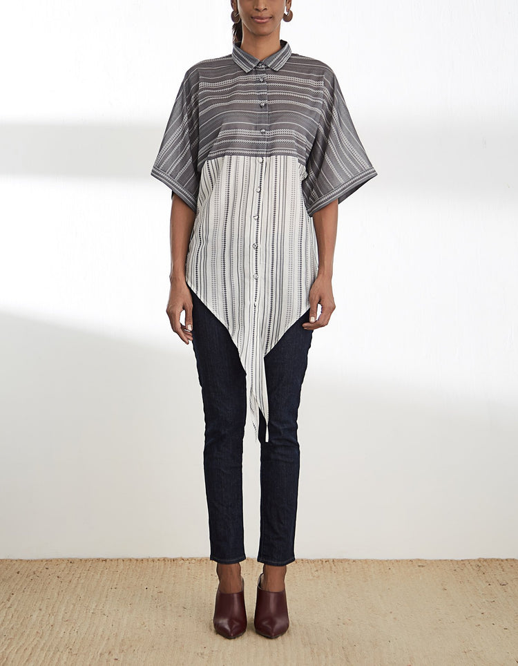 Front Knot Shirt With Paneling