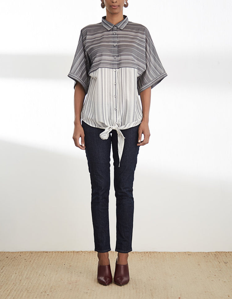 Front Knot Shirt With Paneling