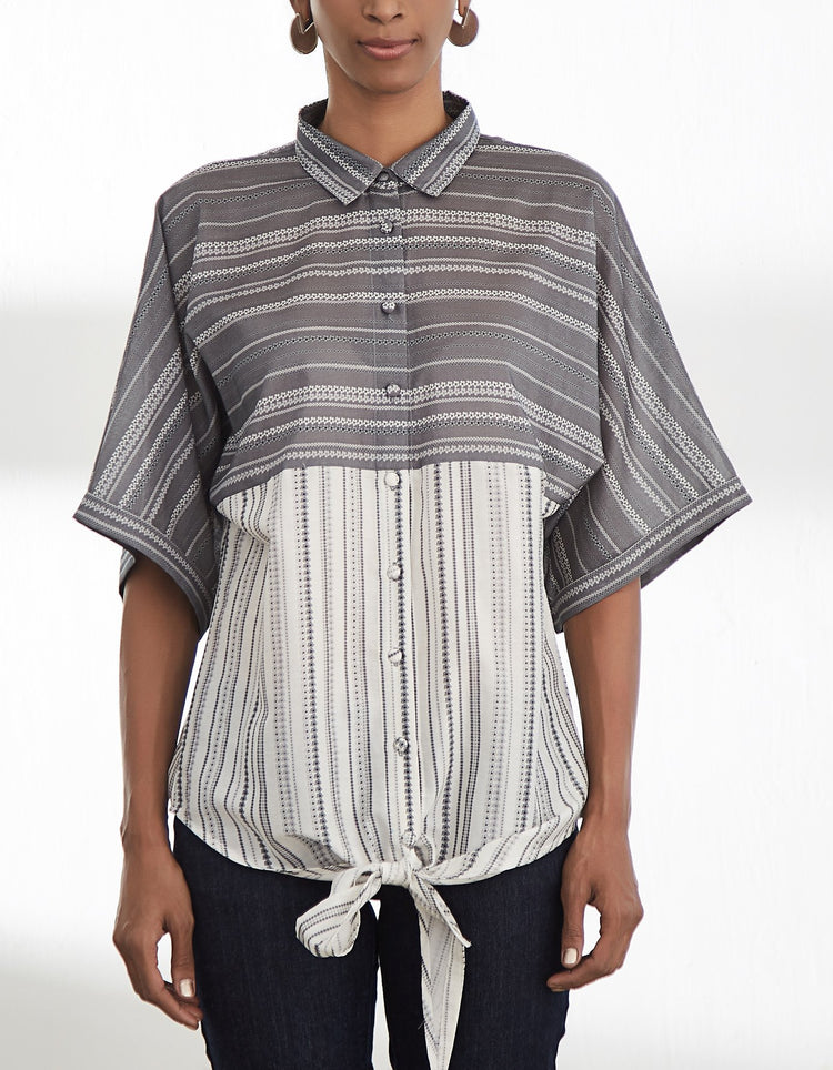 Front Knot Shirt With Paneling