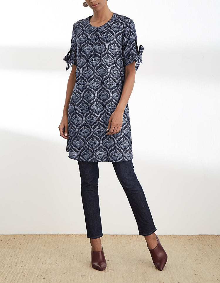Midnight Blue Printed Short Tunic