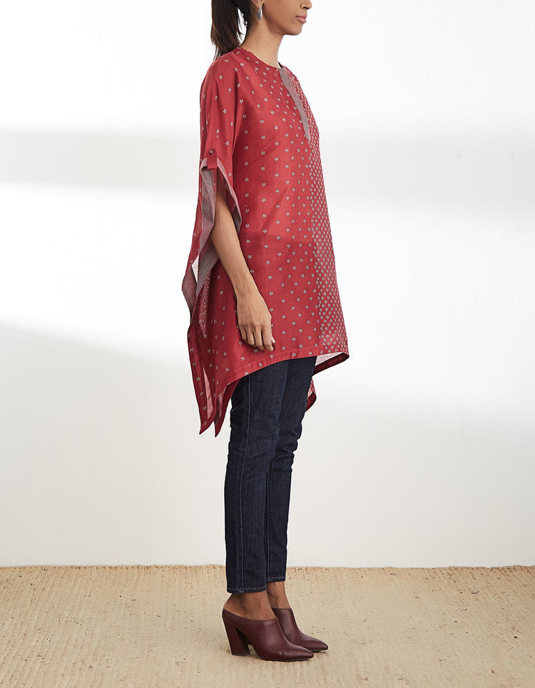 Maroon Asymmetric Printed Kaftan