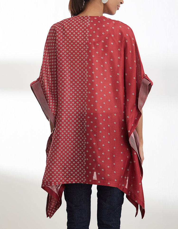 Maroon Asymmetric Printed Kaftan