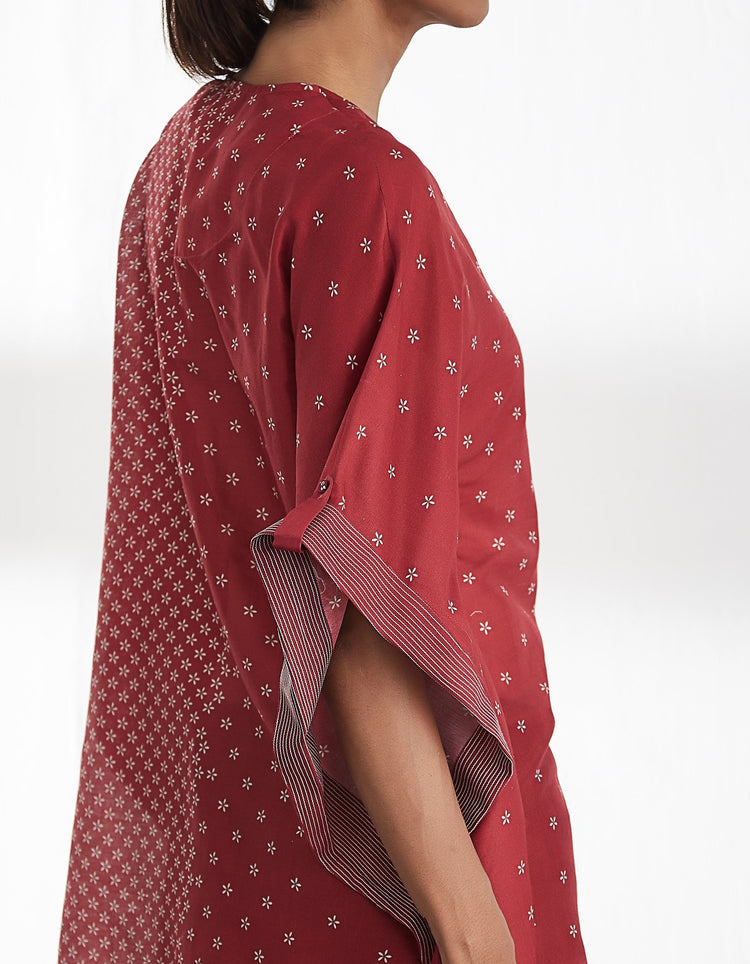 Maroon Asymmetric Printed Kaftan