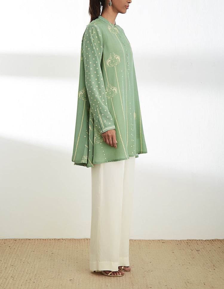 Sage Green Printed silk Crepe Tunic