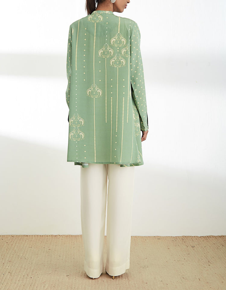 Sage Green Printed silk Crepe Tunic