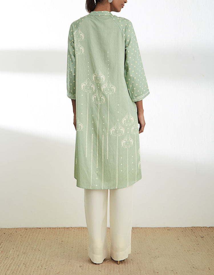 Sage Green Printed Cotton Satin Tunic