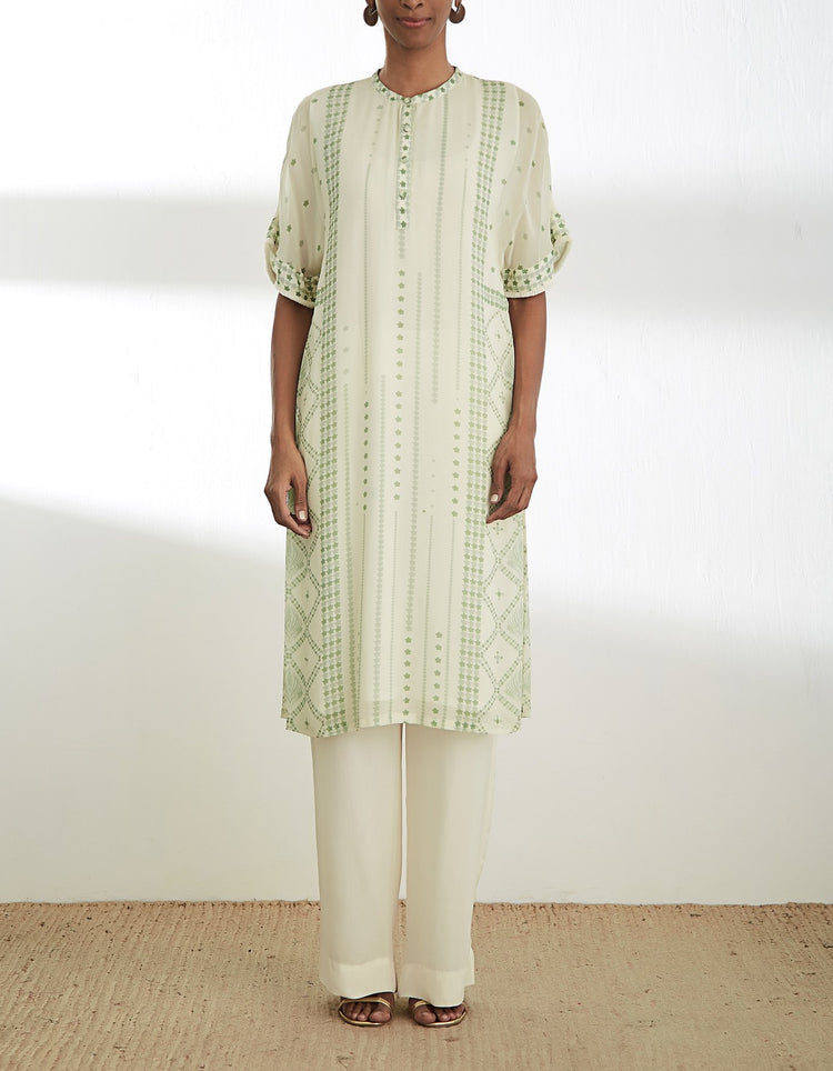 Sage Green and Ivory Printed Tunic