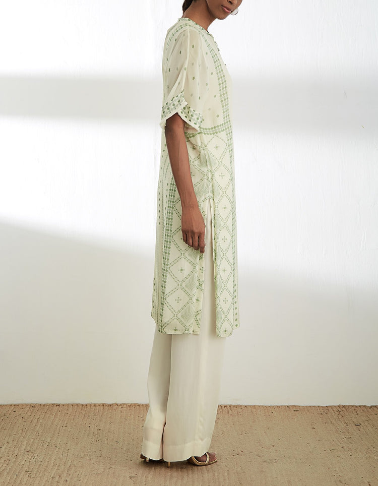 Sage Green and Ivory Printed Tunic