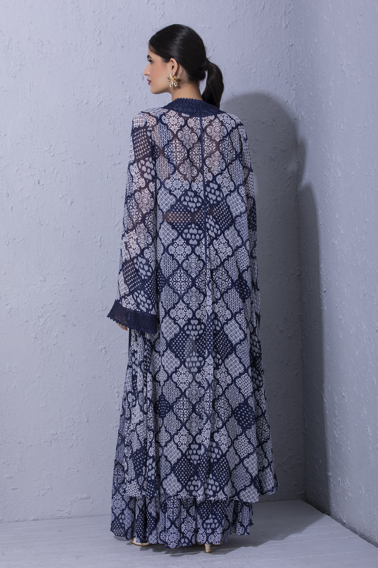 Moroccan Touch Indigo Printed Overlay and Sharara Set