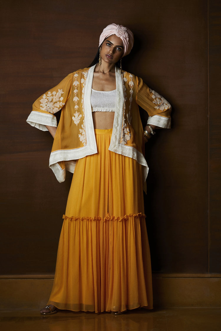 Moroccan Touch Light Orange Short Overlay & Sharara Set