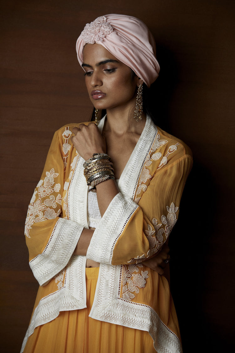 Moroccan Touch Light Orange Short Overlay & Sharara Set