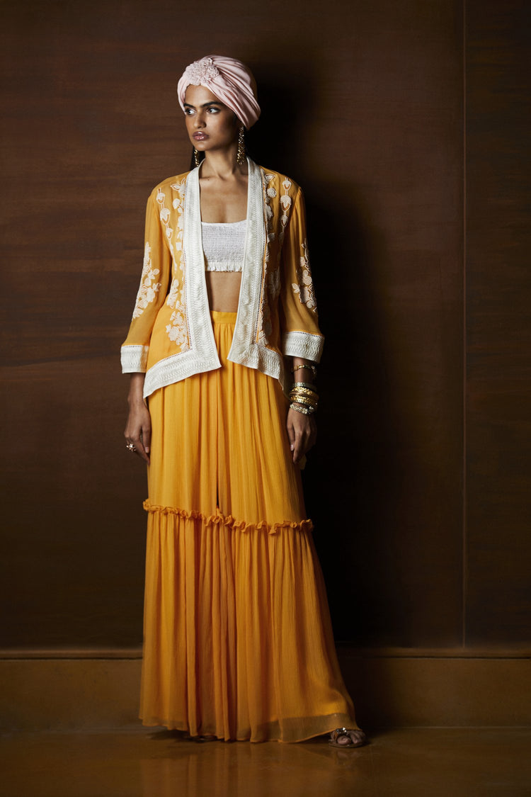 Moroccan Touch Light Orange Short Overlay & Sharara Set