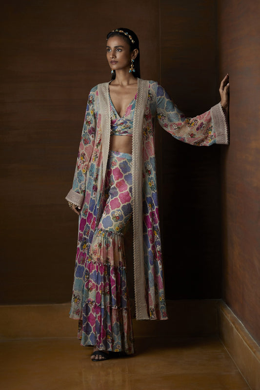 Moroccan Touch Printed Overlay & Sharara Set