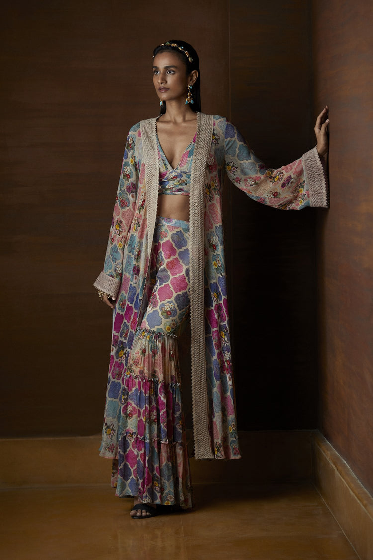 Moroccan Touch Printed Overlay & Sharara Set