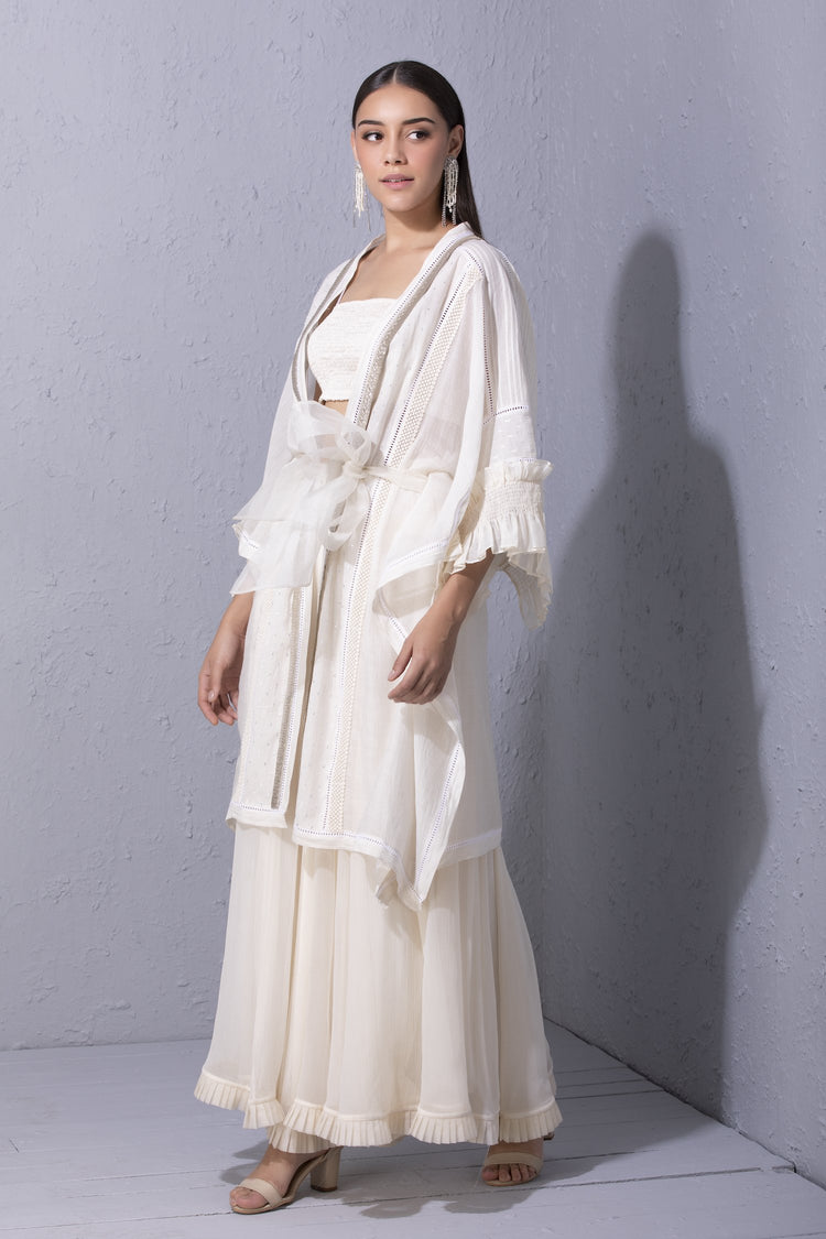Gota Edge Front Open Knee Length Kaftan