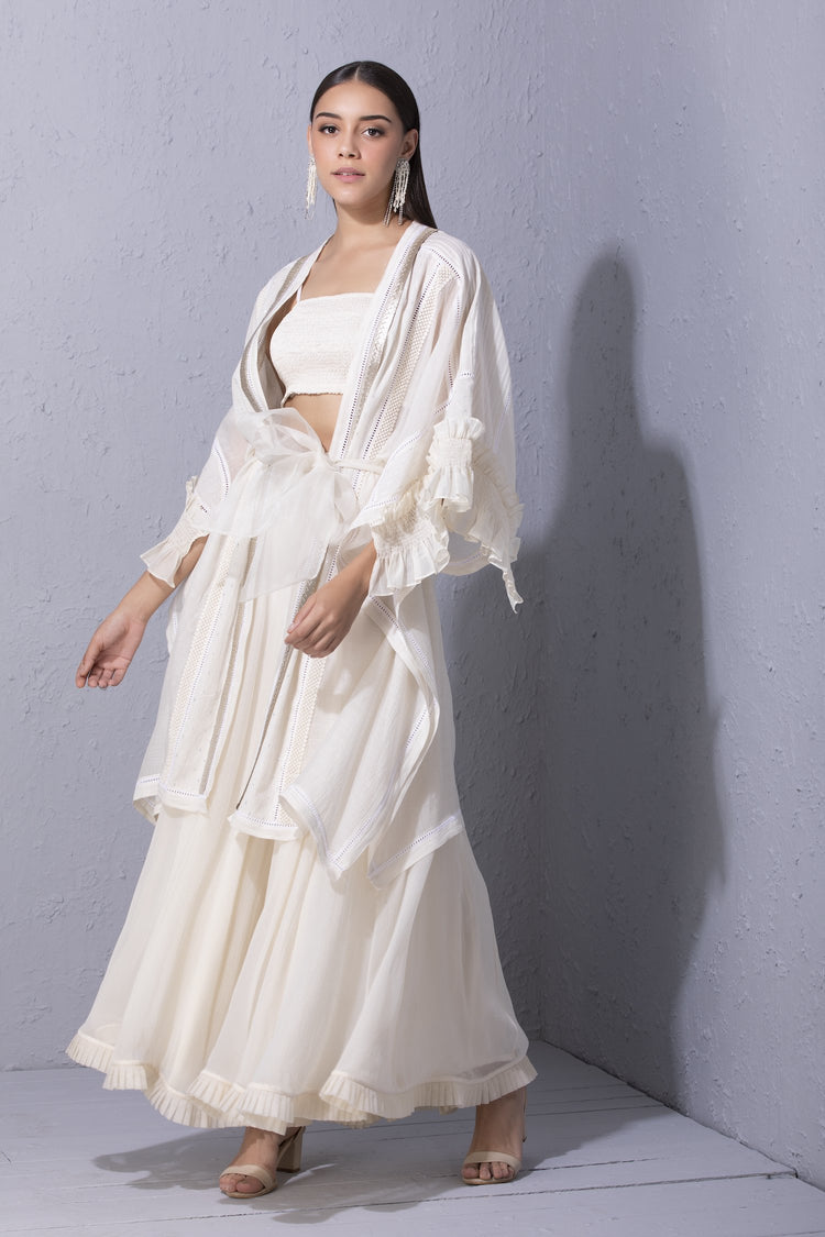 Gota Edge Front Open Knee Length Kaftan