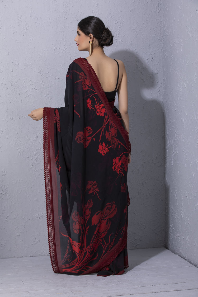 Iris Flower Black Printed Saree