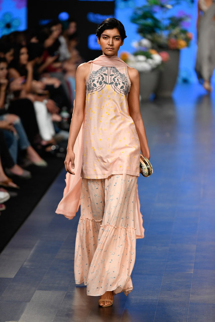 Pink Chanderi Digital Print Tunic Set