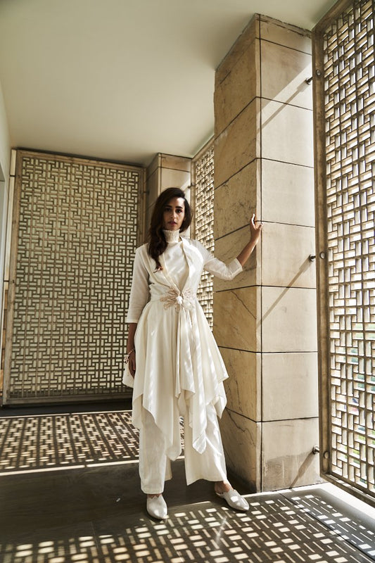 Ivory Chanderi Jacket Set