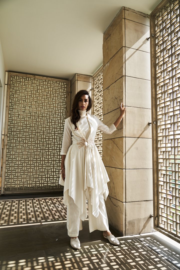 Ivory Chanderi Jacket Set