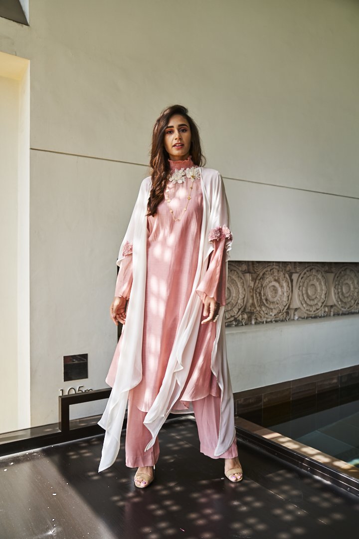 Chanderi Kurta and Pant with Georgette Cape