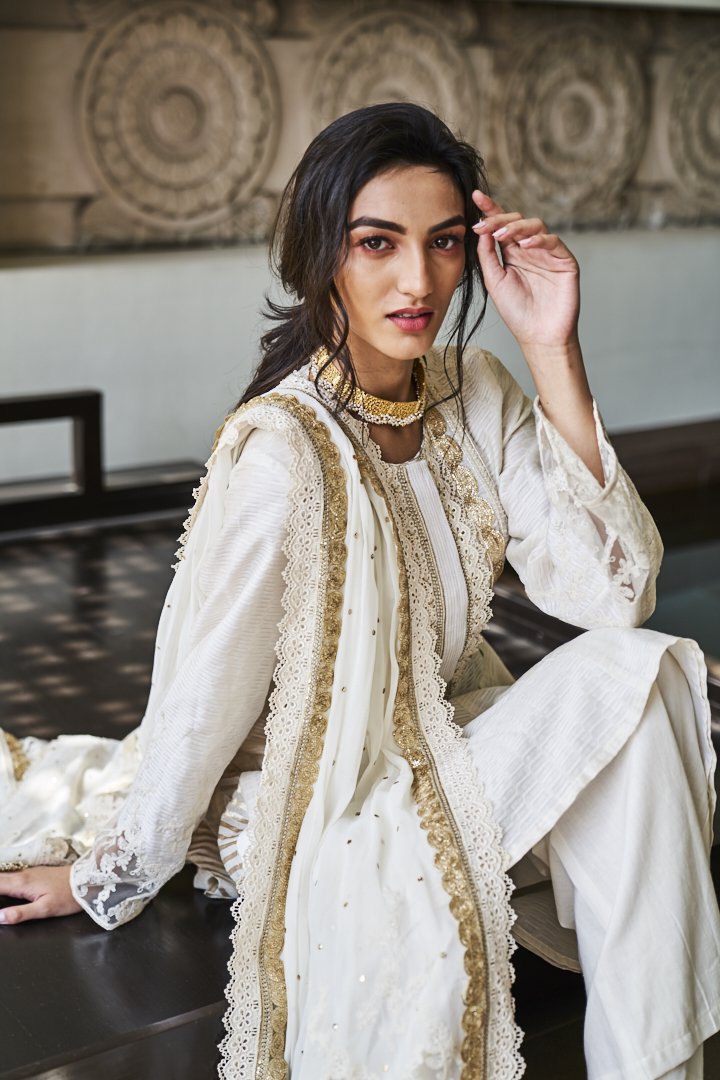 Ivory Mukaish Kurta Set