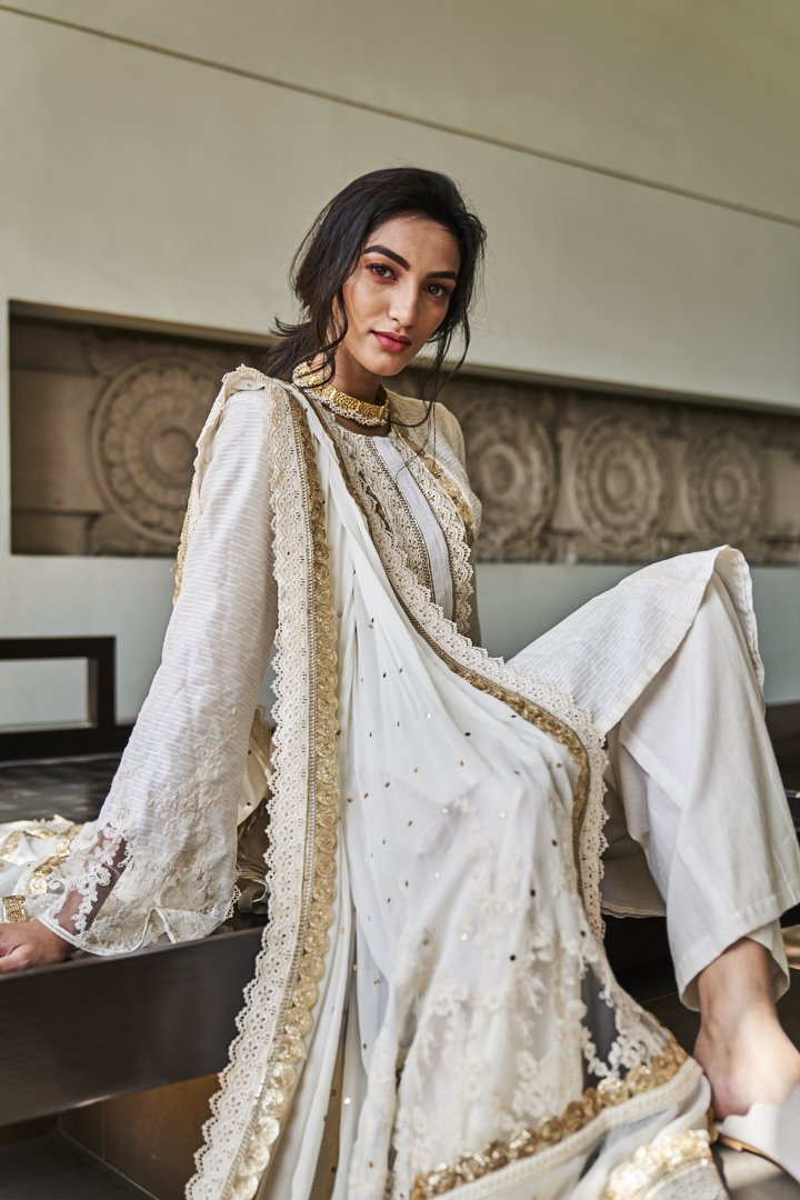 Ivory Mukaish Kurta Set