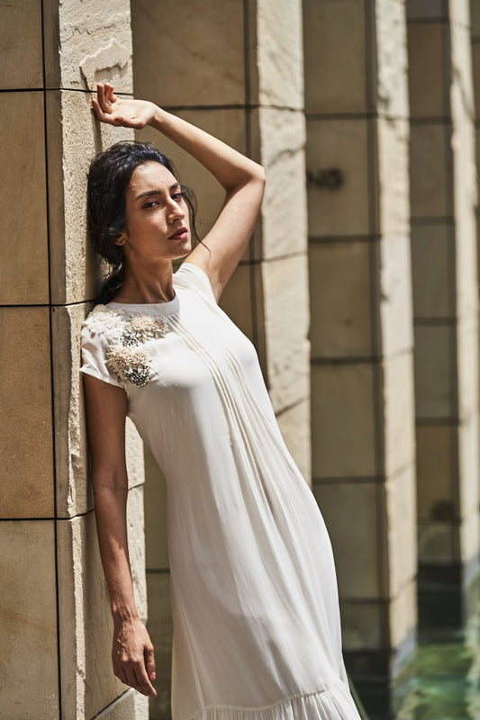 Ivory and Green Dress