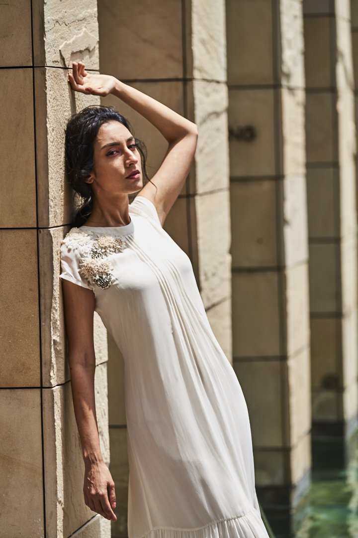 Ivory and Green Dress