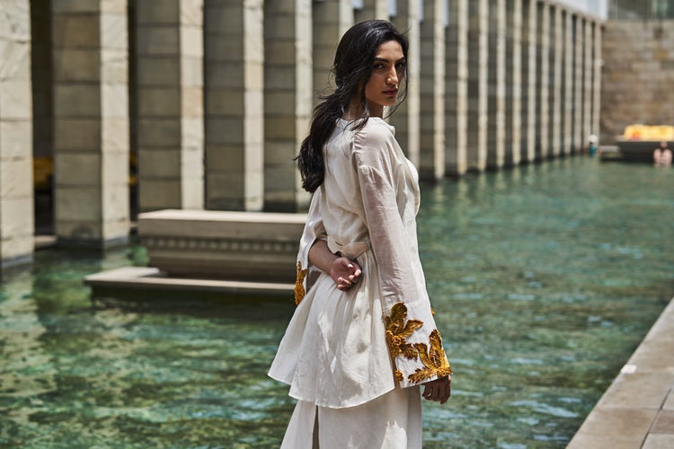 Ivory Resham and Chiffon Flower Embroidered Tunic Set