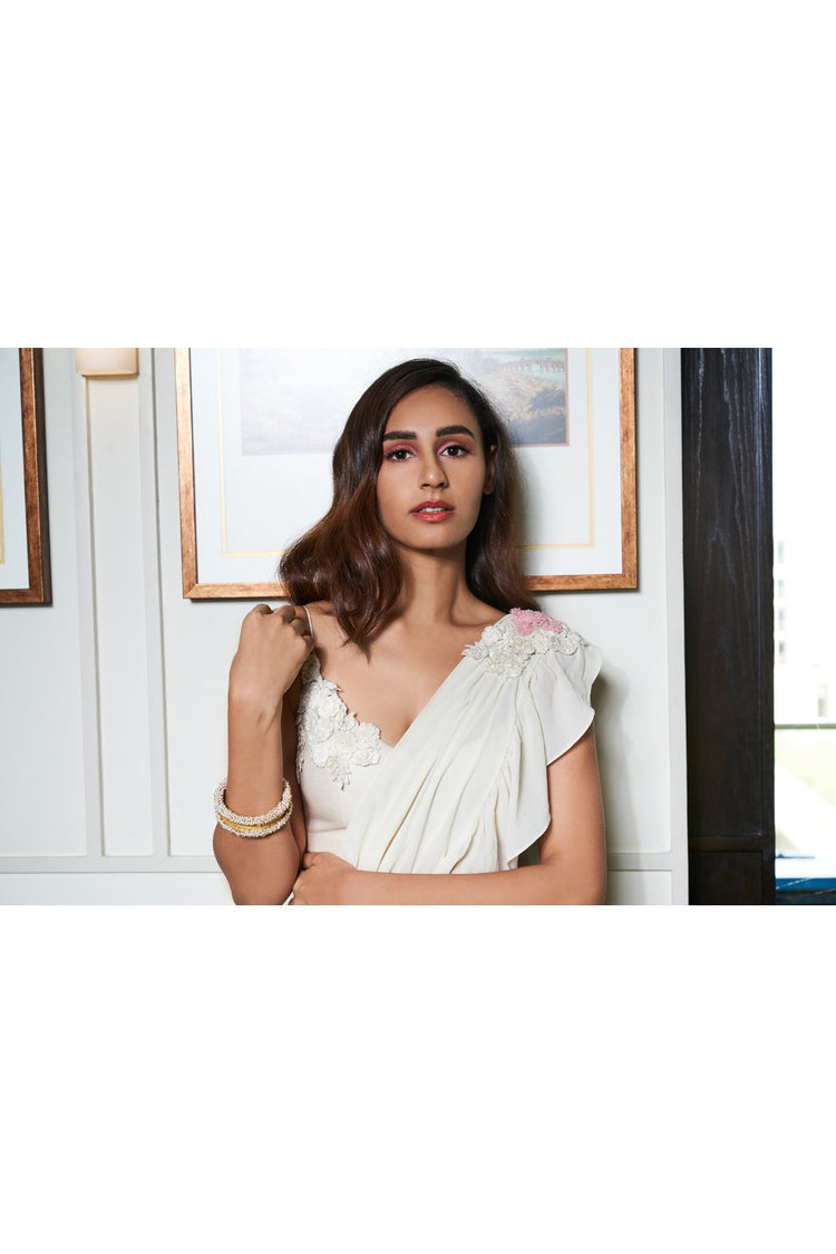 Ivory Pre Stitch Saree Set