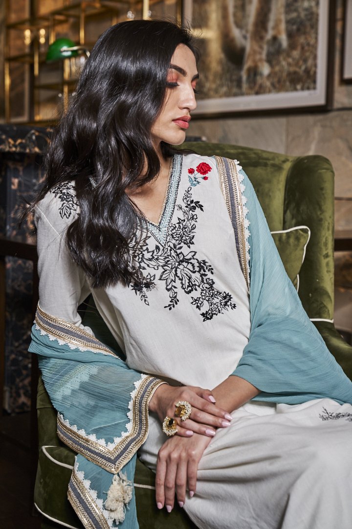Ivory and Blue tunic set