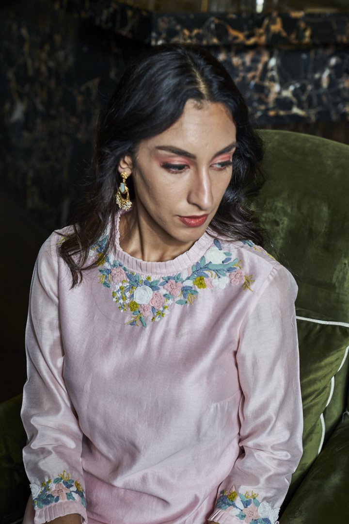 Pink Chanderi Tunic Set