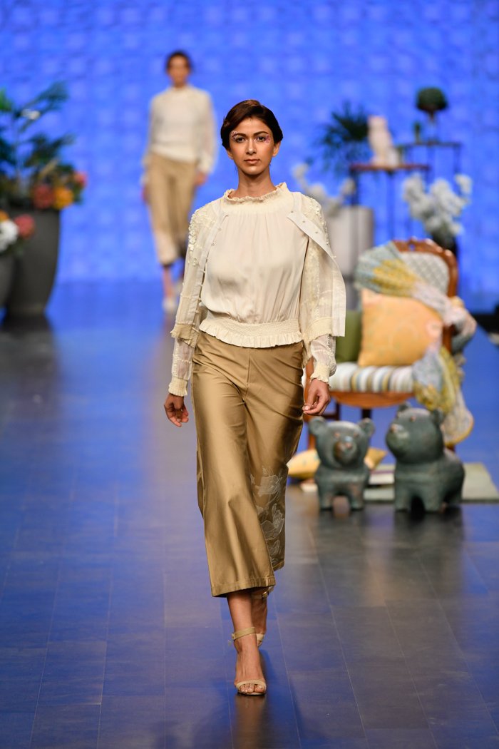 Ivory and Beige Laser Cut 3D Flower Bomber Jacket Set