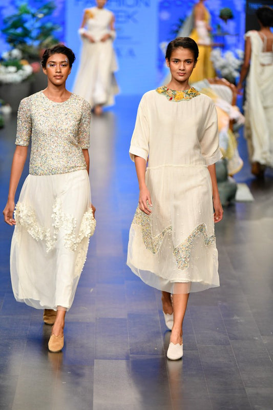 Ivory Sequence Wave Embroidered Dress