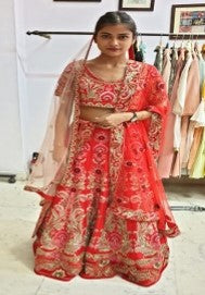RED HAND EMBROIDERED LEHNGA SET