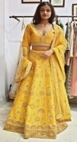 MUSTURD HAND EMBROIDERED LEHNGA SET