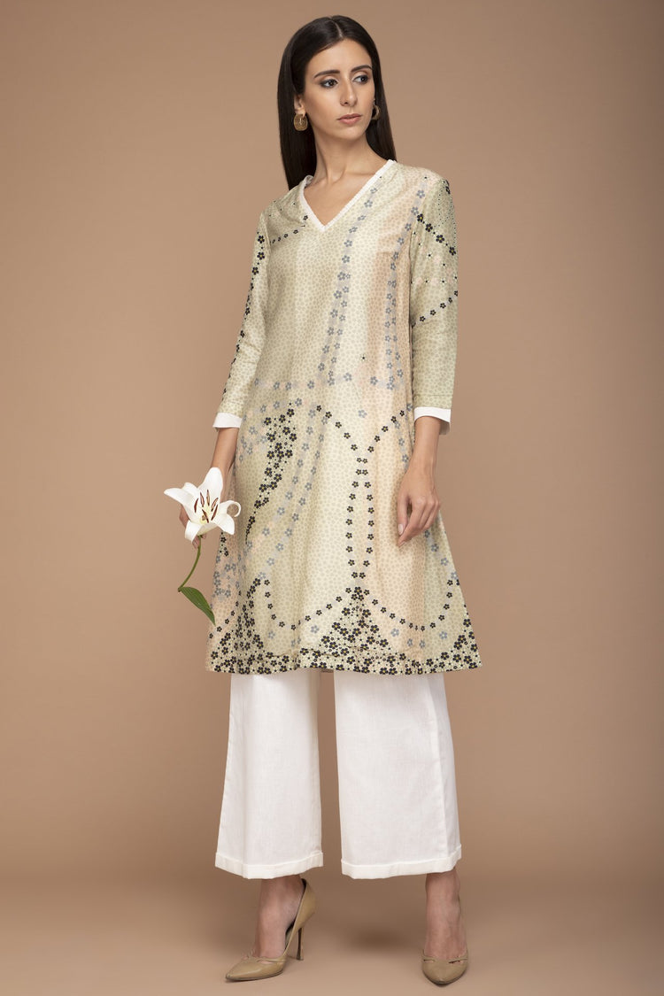 Pistachio Digital Scallop Printed Tunic Set