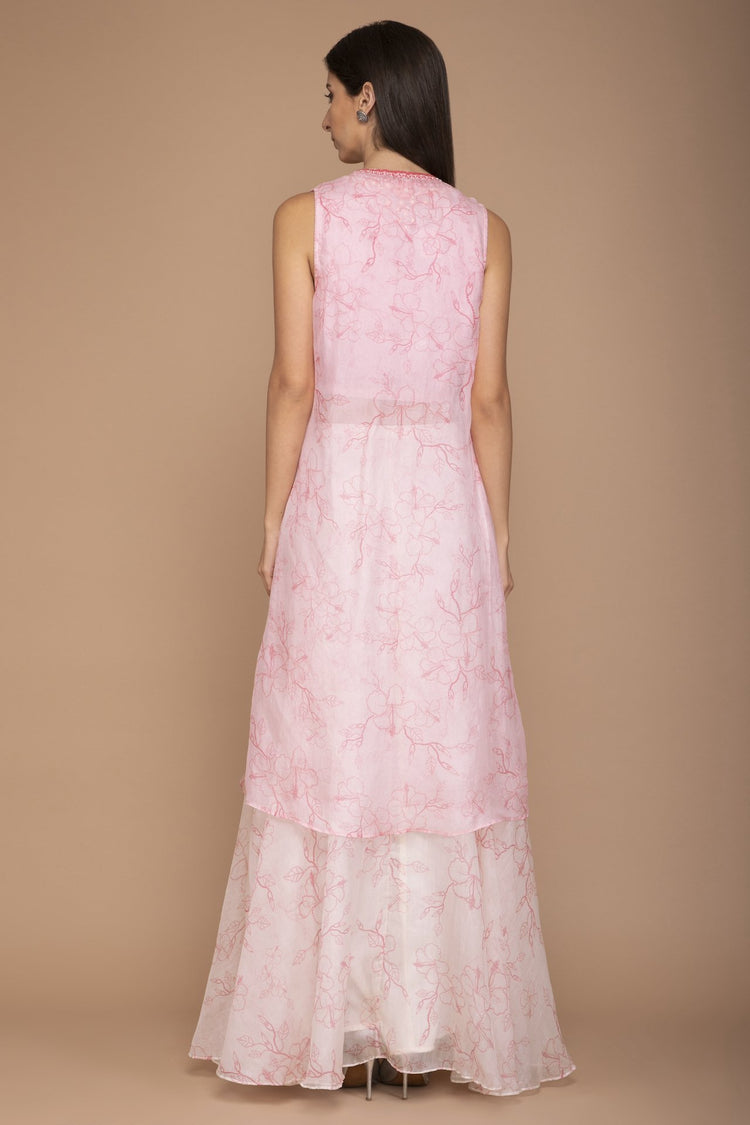 Pink Organza Crop Top with a Skirt and Cape