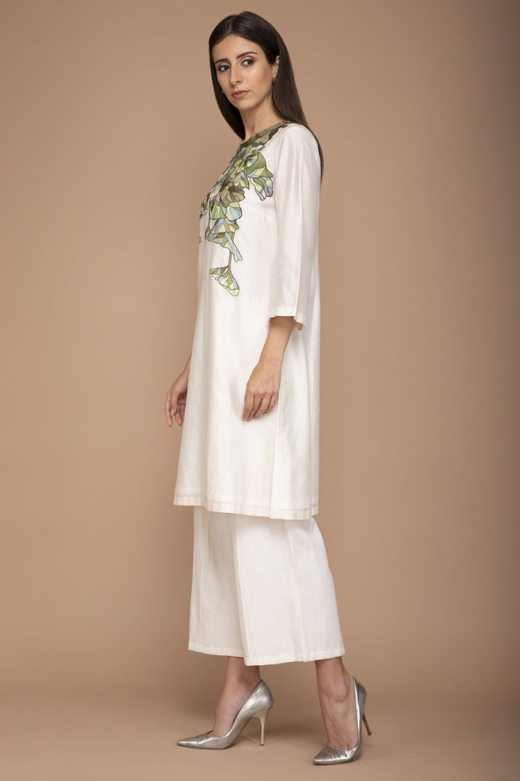 Ivory Kurta with Multi Colour Resham Embroidery on Neck