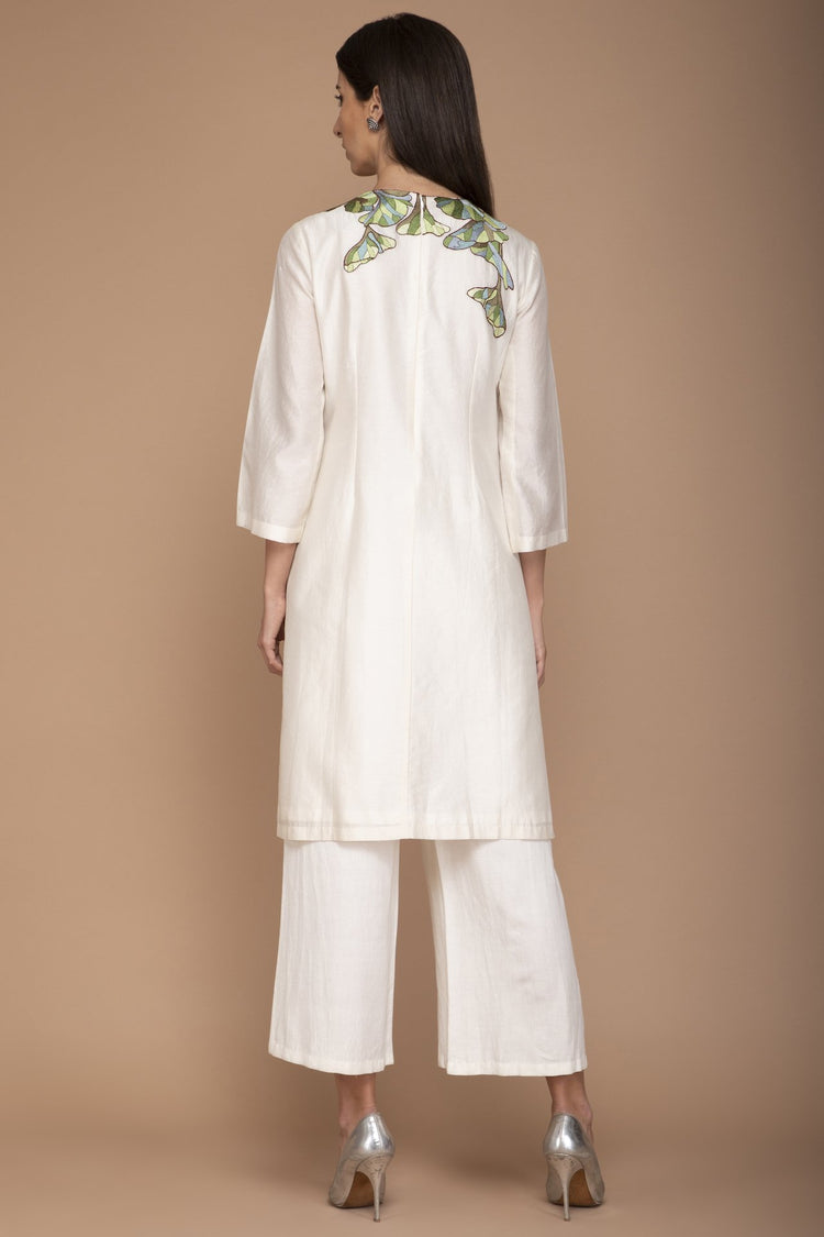 Ivory Kurta with Multi Colour Resham Embroidery on Neck